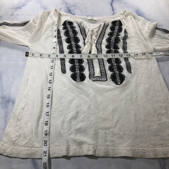 Joie Cream & Black Embroidered Peasant Blouse Top - Picture 5 of 8